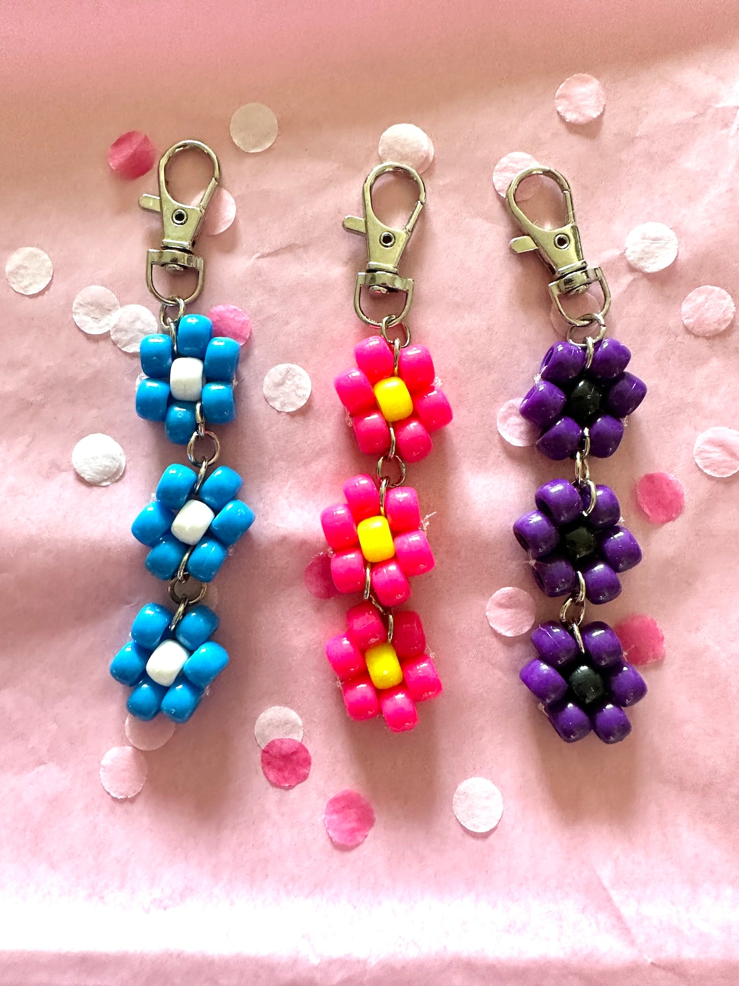 Flower Bead Keychain Cute Beaded Keychain Keychain Gift Etsy