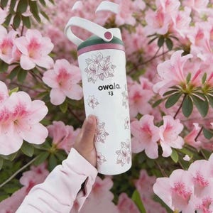 Bouteille d'eau florale Owala FreeSip de 32 oz | Dessin au trait botanique | Acier inoxydable isolé | Cadeau pour elle | Esthétique Cottagecore