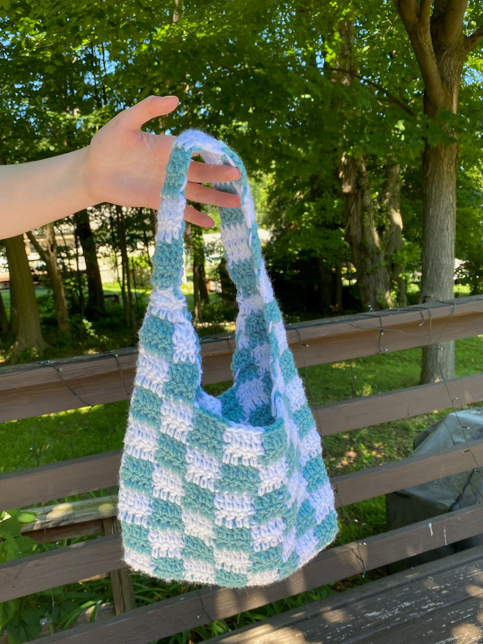 checkerboard crochet bag