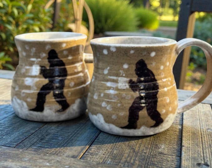 Featured listing image: Bigfoot Coffee Mug | Handmade 16oz Ceramic Sasquatch Mug | Nature Pottery Gift for Cryptid Fans