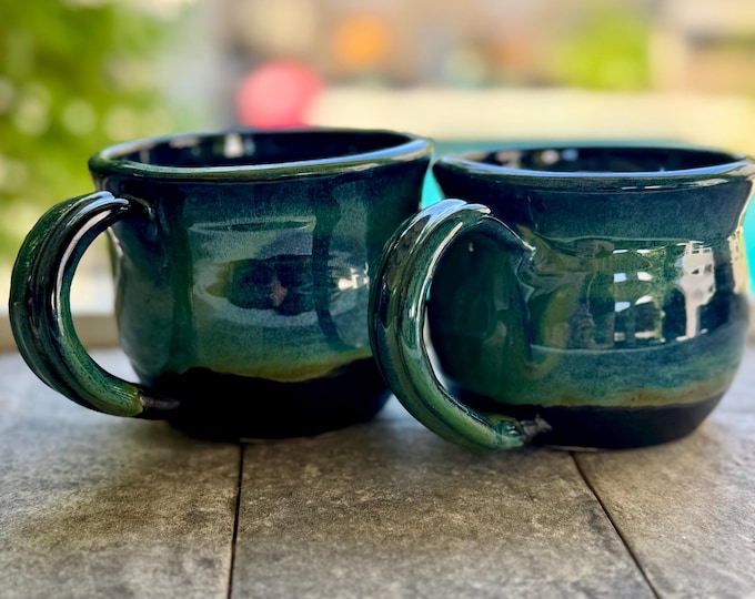 Featured listing image: Handmade 12oz  Ceramic Mug: Ocean Green & Blue Glaze, Wheel-Thrown Stoneware