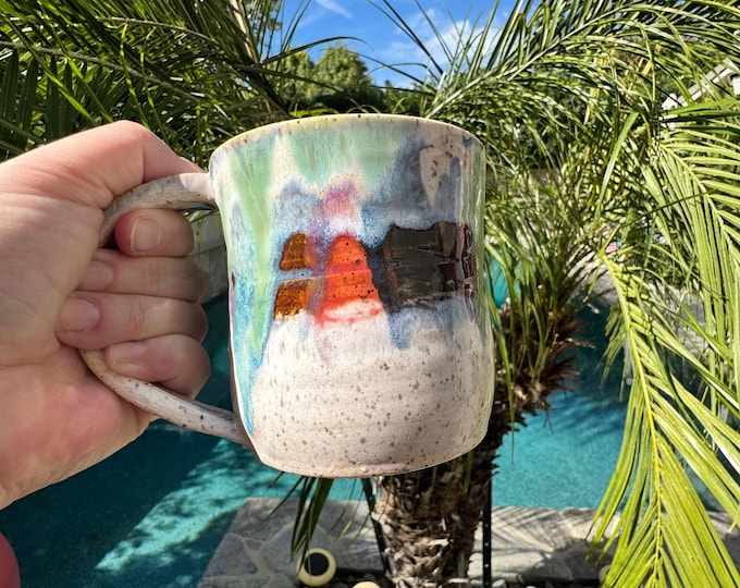 Featured listing image: Handmade Ceramic Mug #3 | Speckled Stoneware with Earthy Aurora  Glaze | 12 oz Wheel-Thrown Pottery Cup