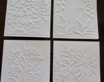 Embossed Floral Notecards, Garden Lover Greeting Cards, Handmade Flower Stationery, Pearlized or Matte, (Set of 8)*