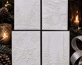 Embossed Winter Notecards, Christmas Greetings, Single Design or Variety Pack (Set/8)
