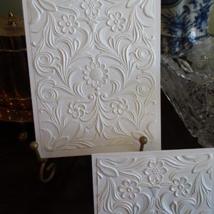 White PEARLIZED GLAZE Finish Embossed Greeting Card Set, Floral Notecards, Blank Cards, Impressed White Cards, Floral Embossed Card Set, A2