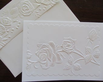 Tarjetas de felicitación con rosas en relieve - Tarjetas florales hechas a mano - Acabado nacarado o mate - En blanco o personalizadas - Juego de 8... (Grupo n.° 20)