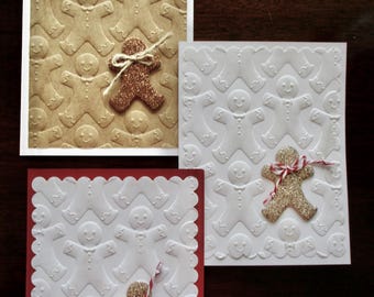 Tarjeta navideña de hombre de jengibre con purpurina en relieve, tarjeta de felicitación navideña en 3D (con inserciones en blanco o personalizadas).
