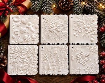 Etiquetas de regalo navideñas en relieve: plegadas con acabado nacarado (juego de 12)