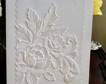 Tarjetas de felicitación florales en relieve - En blanco o personalizadas, 12,7 x 17,8 cm, acabado perlado o mate.