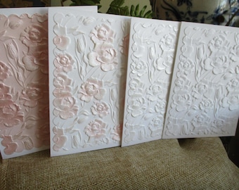 Embossed Rose Floral Notecards, Handmade Pearlized Greeting Cards w/Parchment Paper Insert (Set of 8)*