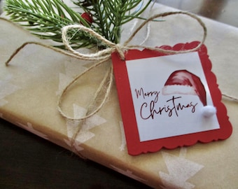 Etiquetas de regalo navideñas con gorro de Papá Noel, etiquetas de regalo navideñas 3D hechas a mano