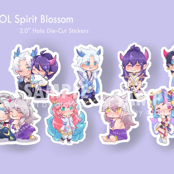 Geest bloesem holografische stickers | Ahri, Aphelios, Evelynn, Thresh, Sett, Yone | 2,0'' vinyl-laptopsticker | League of Legends