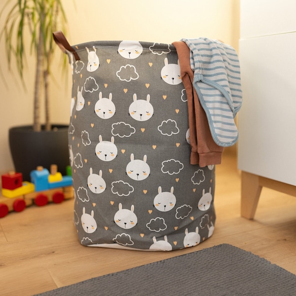 Kreativherz - Aufbewahrungskorb/ Wäschekorb für Baby & Kinder mit Motiv aus Leinwand-Gewebe - Spielzeug-Korb zur Aufbewahrung-Organizer