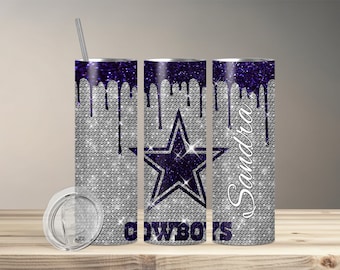 Sublimated Custom Pink and Blue Glitter| Diamonds Cowboys Inspired 20 oz Tumbler***Not REAL Glitter/Diamonds/Bling/Rhinestones***
