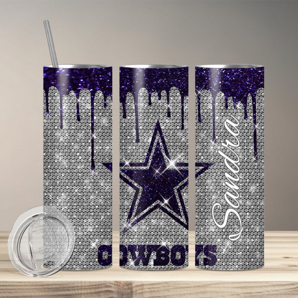 Custom Pink and Blue Glitter| Diamonds Cowboys Inspired 20 oz Tumbler