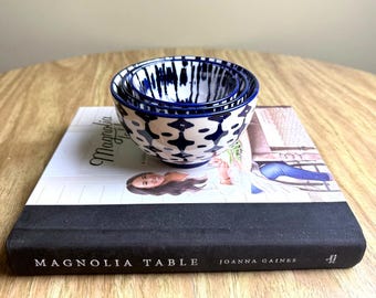West Elm Indigo Ikat Ceramic Bowl Set - Modern Boho Decor