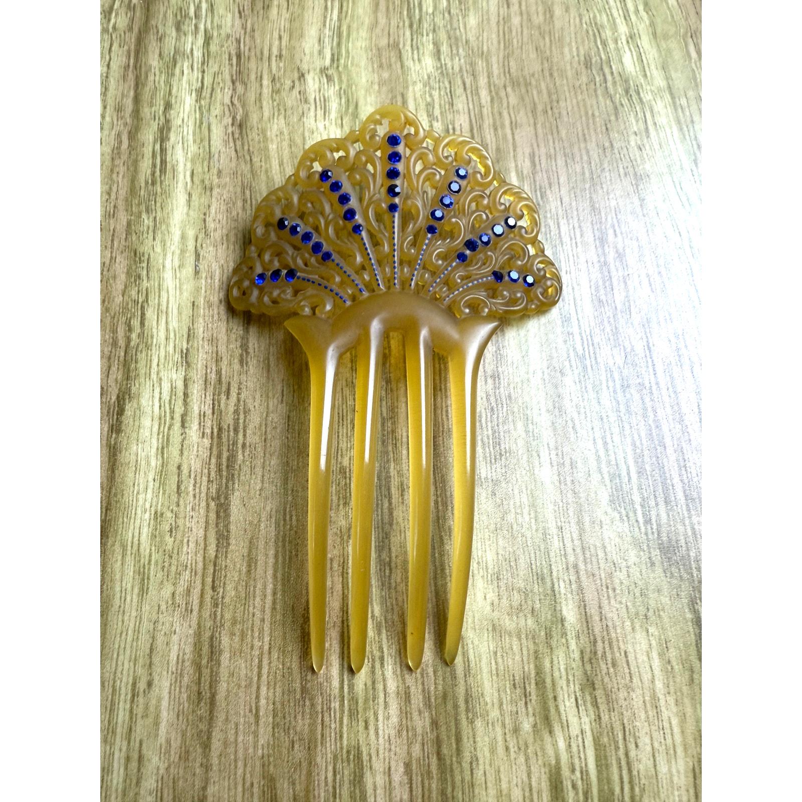 Vintage Elegant  Spanish Peineta Hair Comb with Rhinestone Accents Elegant Black Peineta Comb - Everything Flamenco main image 2