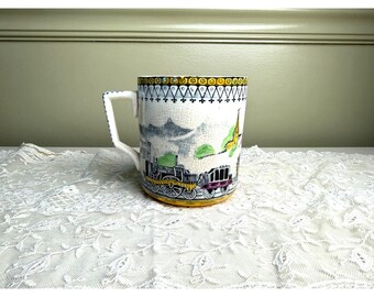 Antique Portland Pottery Railway Ceramic Mug Made in England Steam Engine