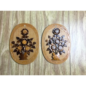 Vintage Hand-Carved Wooden Floral Wall Plaques – Set of 2 Oval Folk Art Wall Hangings