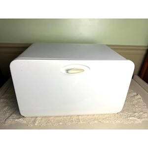 Vintage KCO Canada White Enamel Metal Bread Box | Mid-Century Modern Kitchen Storage