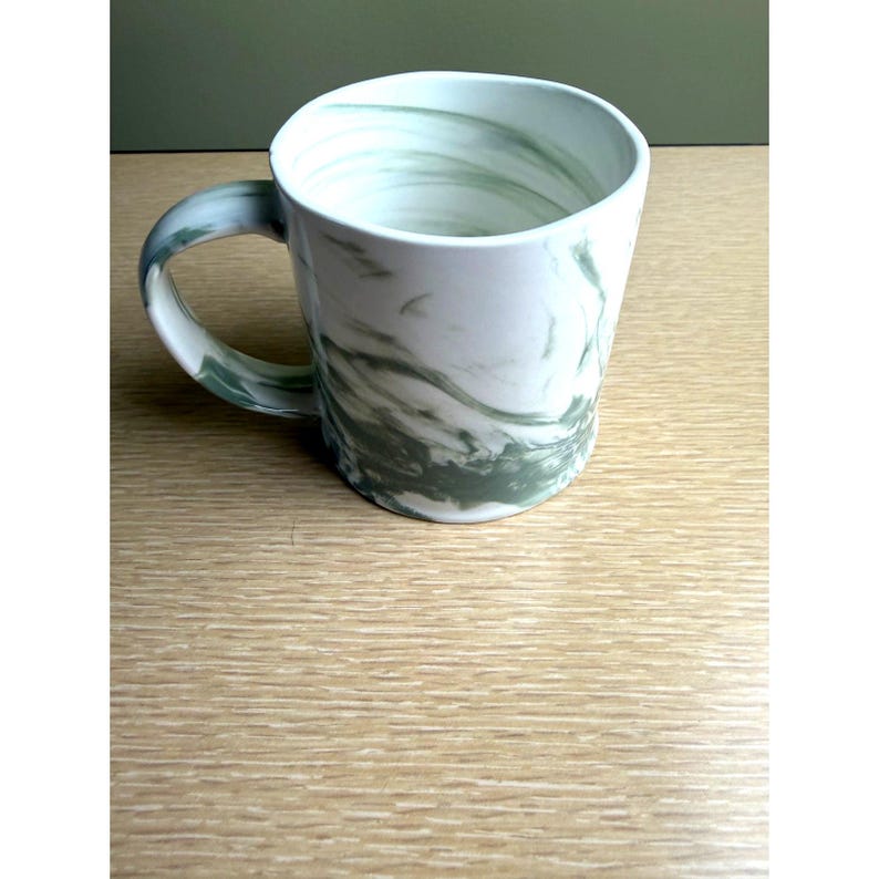 Anthropologie Marbled Monogram Mug – Letter T – Green & White Swirl Ceramic Coffee Cup image 5