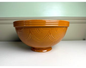 ender Heart Treasures XL Mixing Bowl Reproduction Yellowware Brown Glaze 12.5" Vintage Style