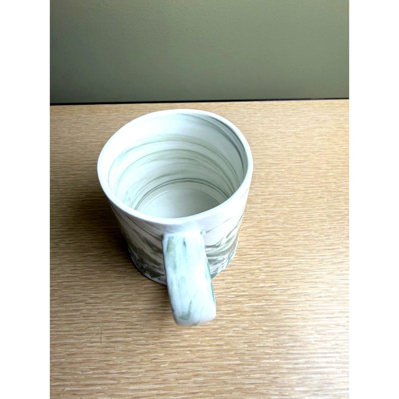 Anthropologie Marbled Monogram Mug – Letter T – Green & White Swirl Ceramic Coffee Cup image 6