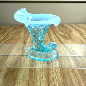 Vintage Fenton Aqua Blue Opalescent Hobnail Cornucopia Vase – Mid-Century Glass