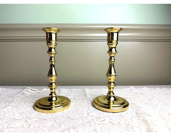 Vintage Baldwin Solid Brass Candlesticks Set of 2 | 7" Traditional Taper Candle Holders