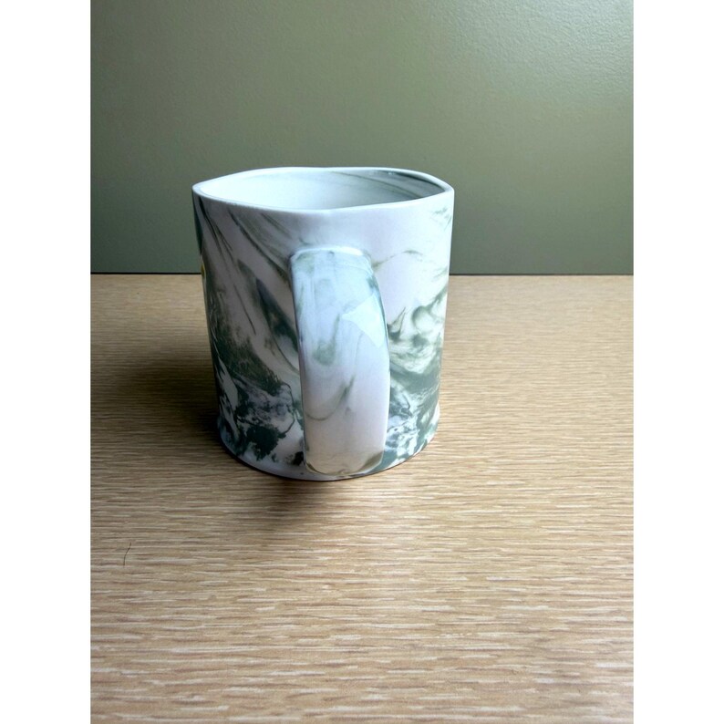 Anthropologie Marbled Monogram Mug – Letter T – Green & White Swirl Ceramic Coffee Cup image 7