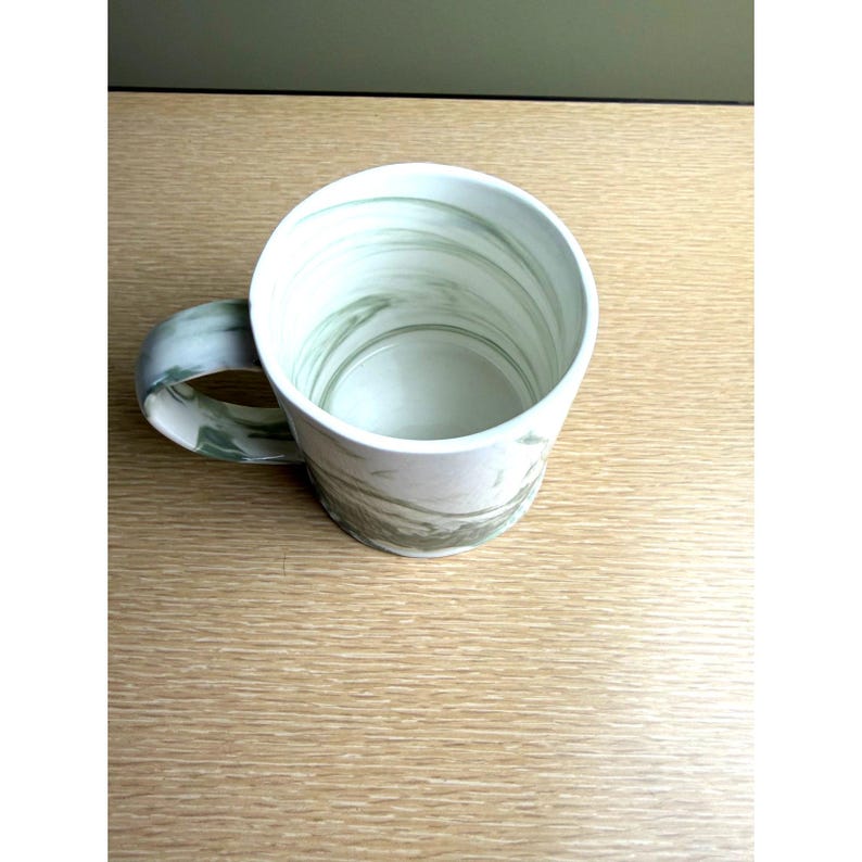 Anthropologie Marbled Monogram Mug – Letter T – Green & White Swirl Ceramic Coffee Cup image 4