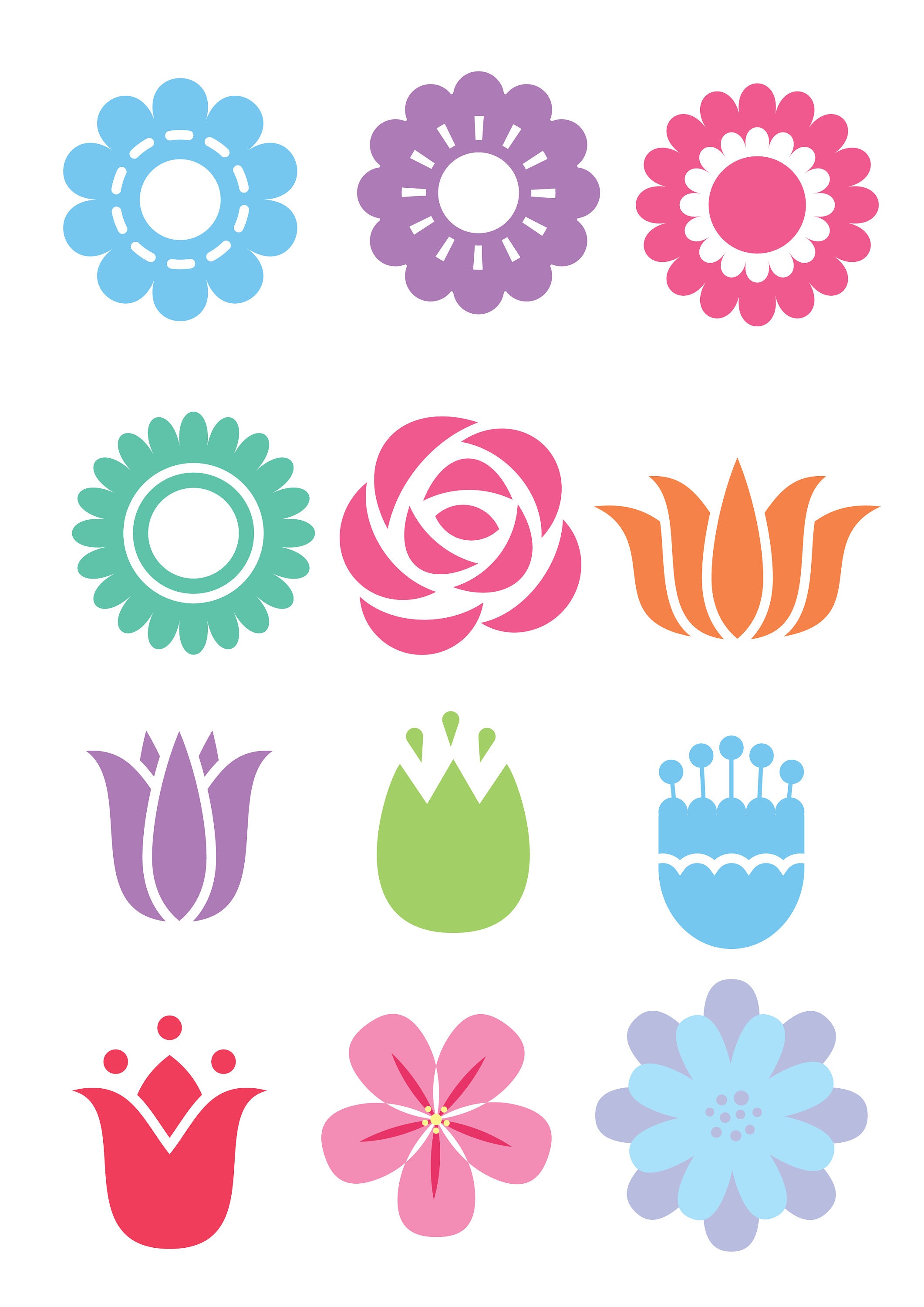 Flower SVG Bundle 100 Pcs, Flower Icon Svg, Flat Flowers Clipart Vector ...