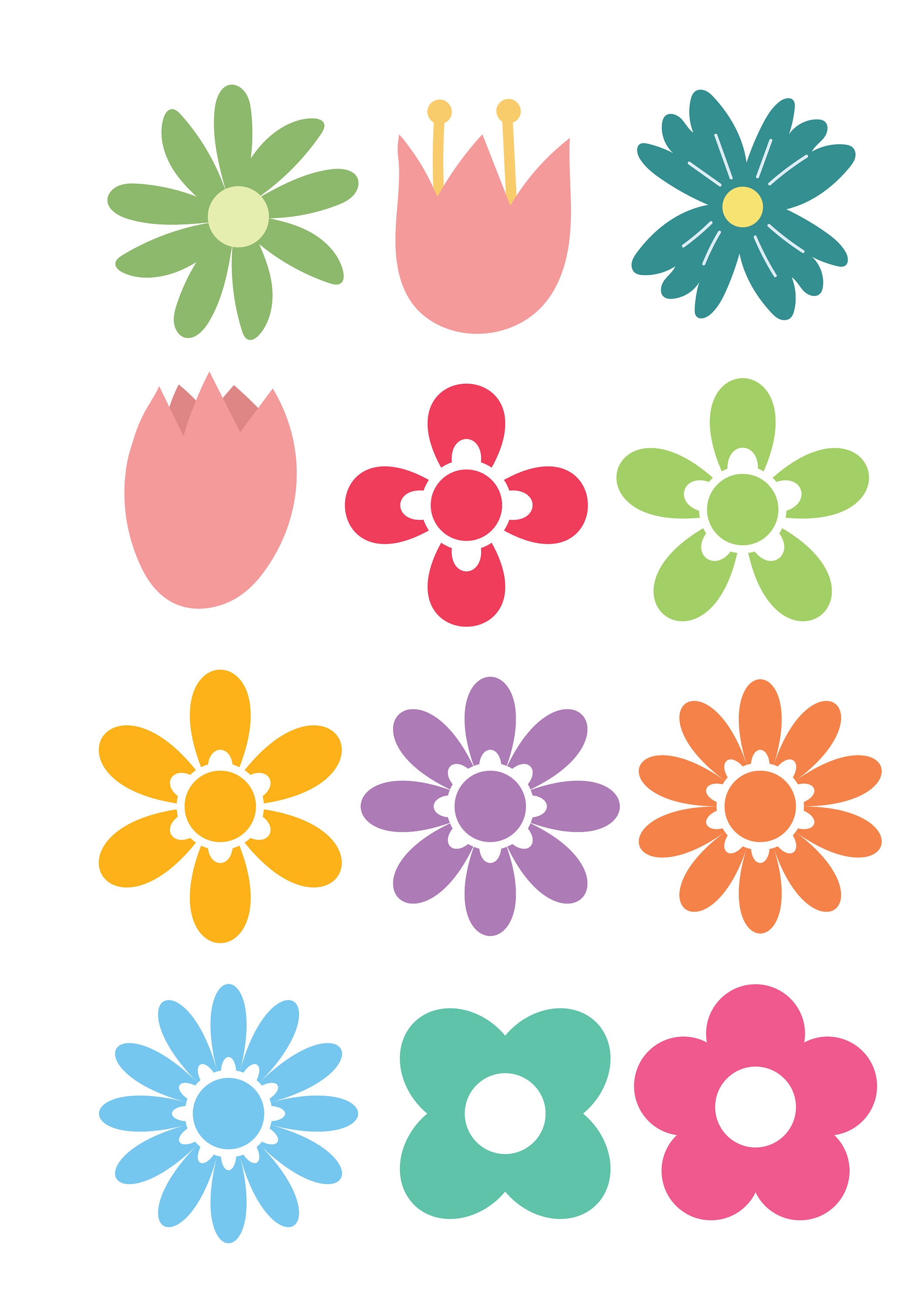Flower SVG Bundle 100 Pcs, Flower Icon Svg, Flat Flowers Clipart Vector ...