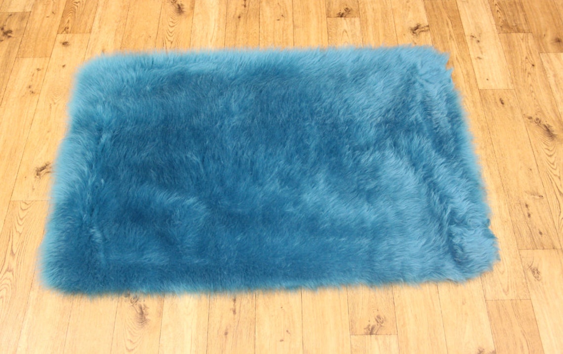 Sheepskin Teal Faux Fur Rug Sheepskin Rugs Exclusive Rug Etsy UK