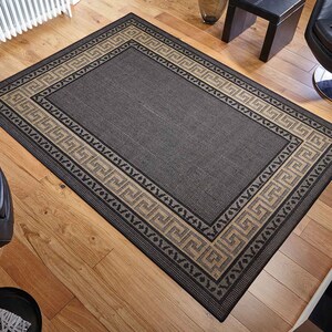 OW Greek Key Black Anti-Slip Door Mats Large Size Living room/Bed room Hallway Runner UK Back Hall Rug Carpets