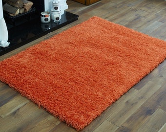 Modern Orange Shaggy Rug Small to Large 5 cm Thick Pile Rugs Living Room Bed Lounge Kids Playroom