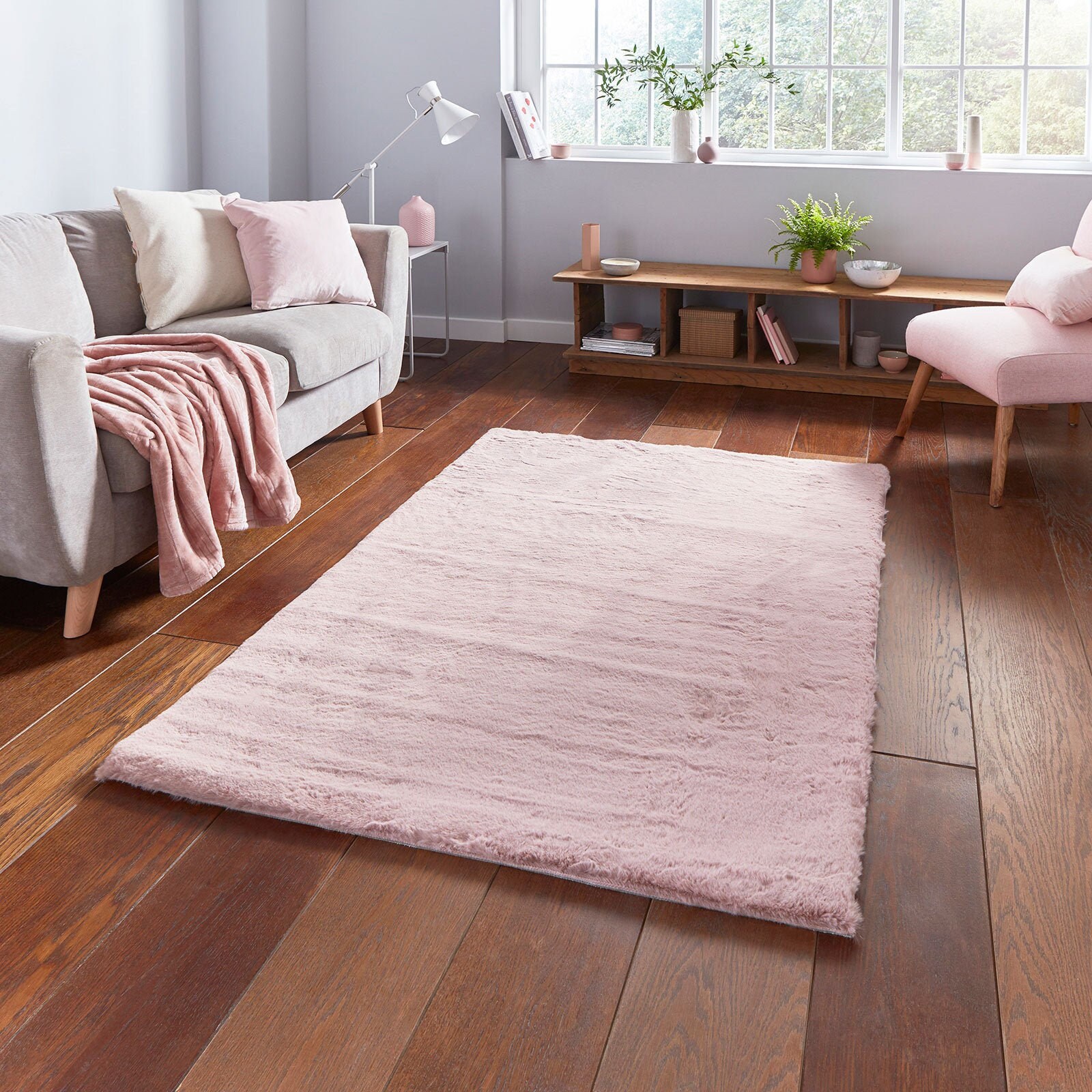Rose Pink Shaggy RugModern Thick Non Shed RugsWarm Soft Small Large Rugs 