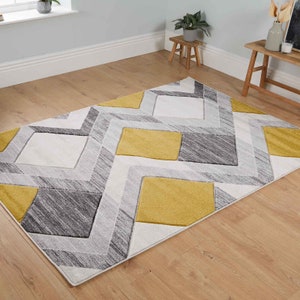 Vogue VO14 Grey Yellow | Rug for living room/Bedroom rug