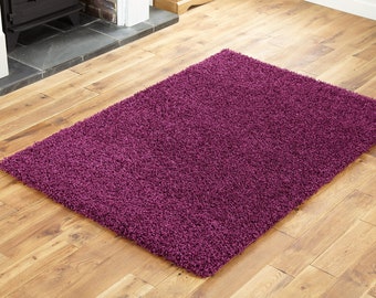 Modern Purple Aubergine Shaggy Rug Small to Large 5 cm Thick Pile Rugs Living Room Bed Lounge Kids Playroom