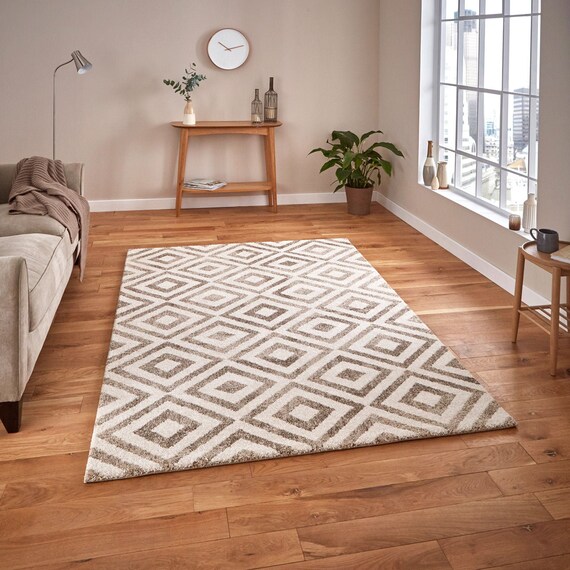 Elegant Geometric Pattern Rugs in Beige for Living/bed Room Etsy UK
