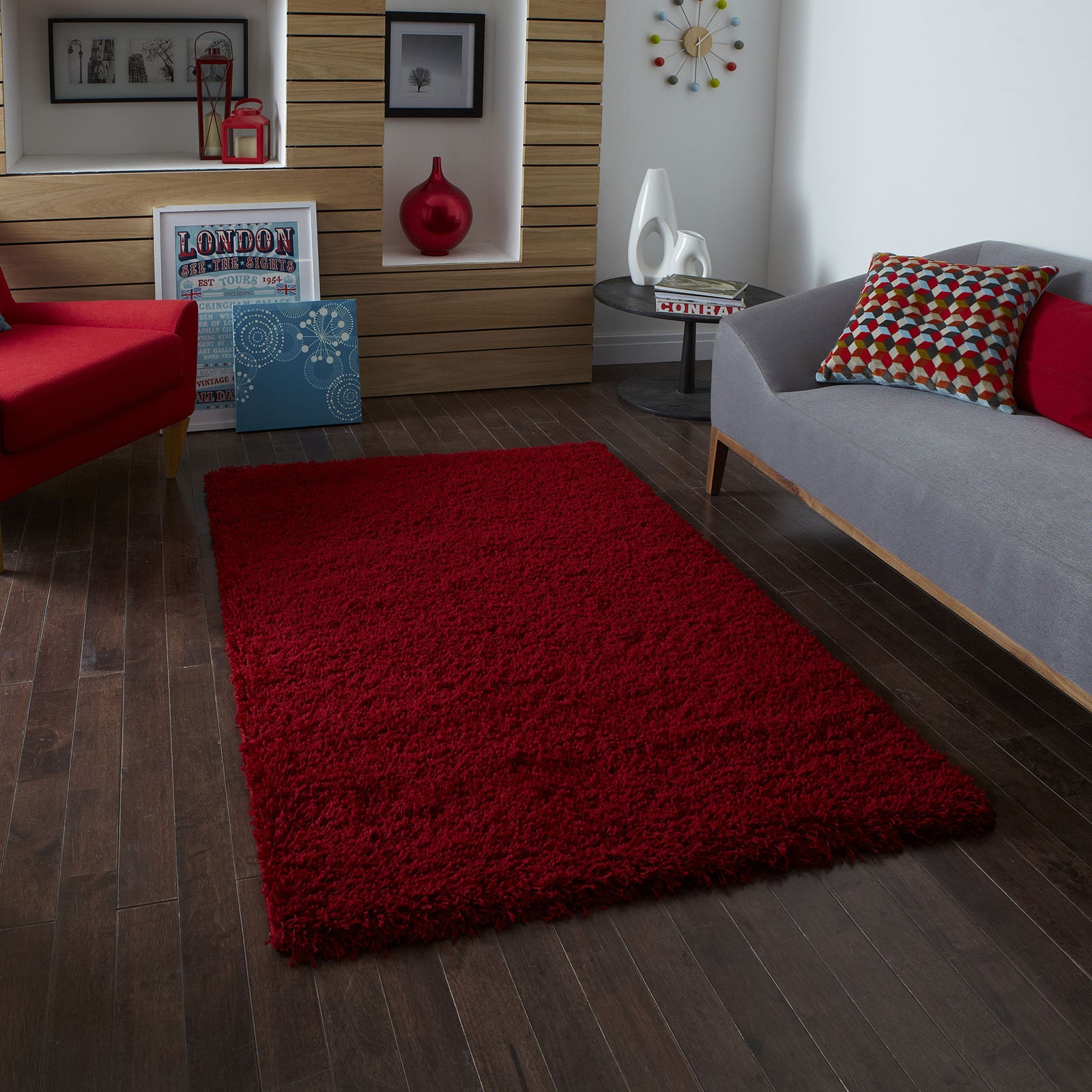 Think 2236 Red Shaggy Rug 5cm Thick Pile /living Room Etsy UK