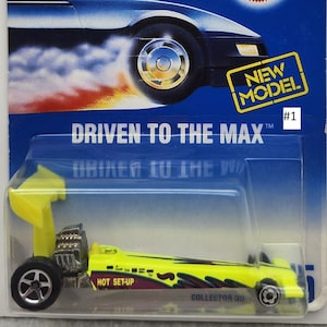 Conduite jusqu'au max # 245 Hot Wheels, dragster vert fluo, version 1997, série principale, roues à 5 rayons, 2 au choix, carte neuve,