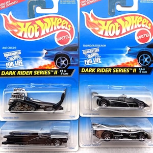 Hot Wheels Vintage Coleccionable, 1996 Dark Rider Series II, Big Chill, Street Beast, Power Pistons, Thunderstreak, 4 Car Set 1, Mint on Card
