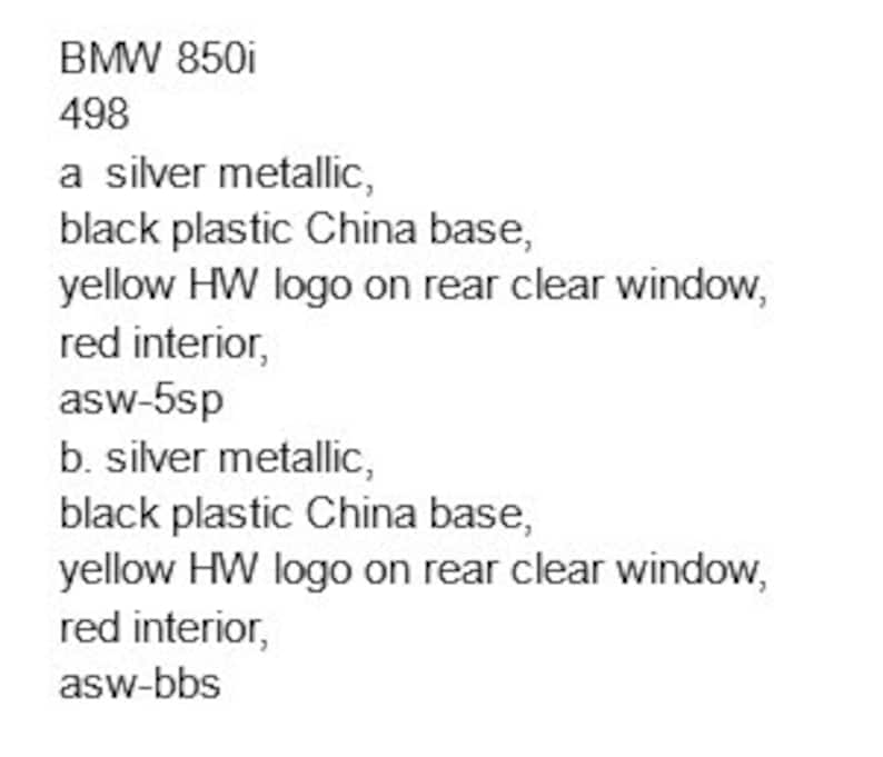 Hot Wheels Vintage BMW 850i 498, Metallic Silver, Doors Open, You Pick, 5 Spoke or Lace Wheels