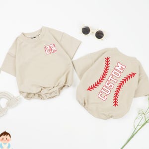 Personalized Baseball Number and Name Baby Romper, Baby Shower Gift, Baseball Fan Toddler, Sports Bodysuit, Newborn Outfit, Gameday Outfit