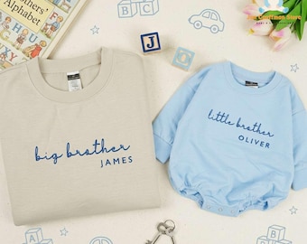 Embroidered Big Brother Little Brother Sweatshirt, Personalized Matching Sibling Name Tee, Sibling Boys Outfit, Cute Matching Siblings Shirt