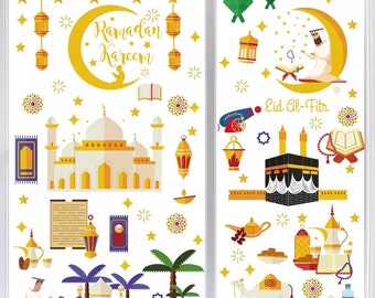 9 Pcs Ramadan Hajj  Eid Mubarak Window Stickers| Ramadan Home,School Decorations|Islamic Party Decor|Ramadan Kareem Eid DIY Gifts