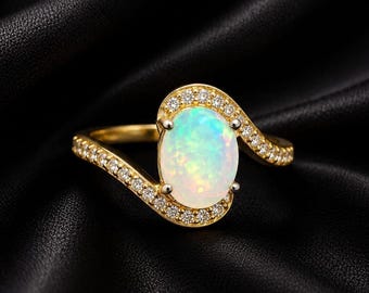Natural Ethiopian Opal Ring, Gold Plated Sterling Silver, Minimalist Promise Gift, Dainty Jewelry