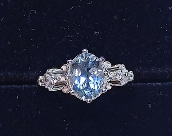 Natural Aquamarine Ring, Vintage Aquamarine, Oval shape Ring, unique aquamarine Ring, Engagement Ring, March Birthstone, Halo Ring for her