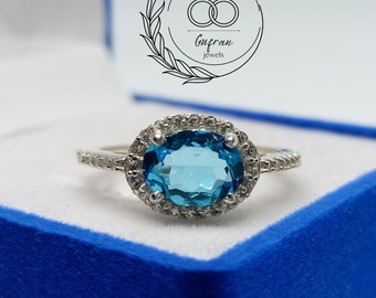 Swiss Blue Topaz Ring, Promise Ring for her, birthstone ring, Blue Topaz Gemstone, Stelring Silver Ring - Silver Jewelry -bridesmaid gifts.